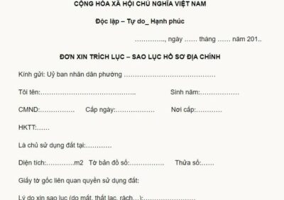 Đơn xin sao lục hồ sơ địa chính mới 2023